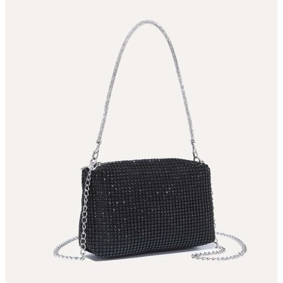 Unbranded Handbags - Women’s Black Metallic Rhinestone Evening Purse - Gift
